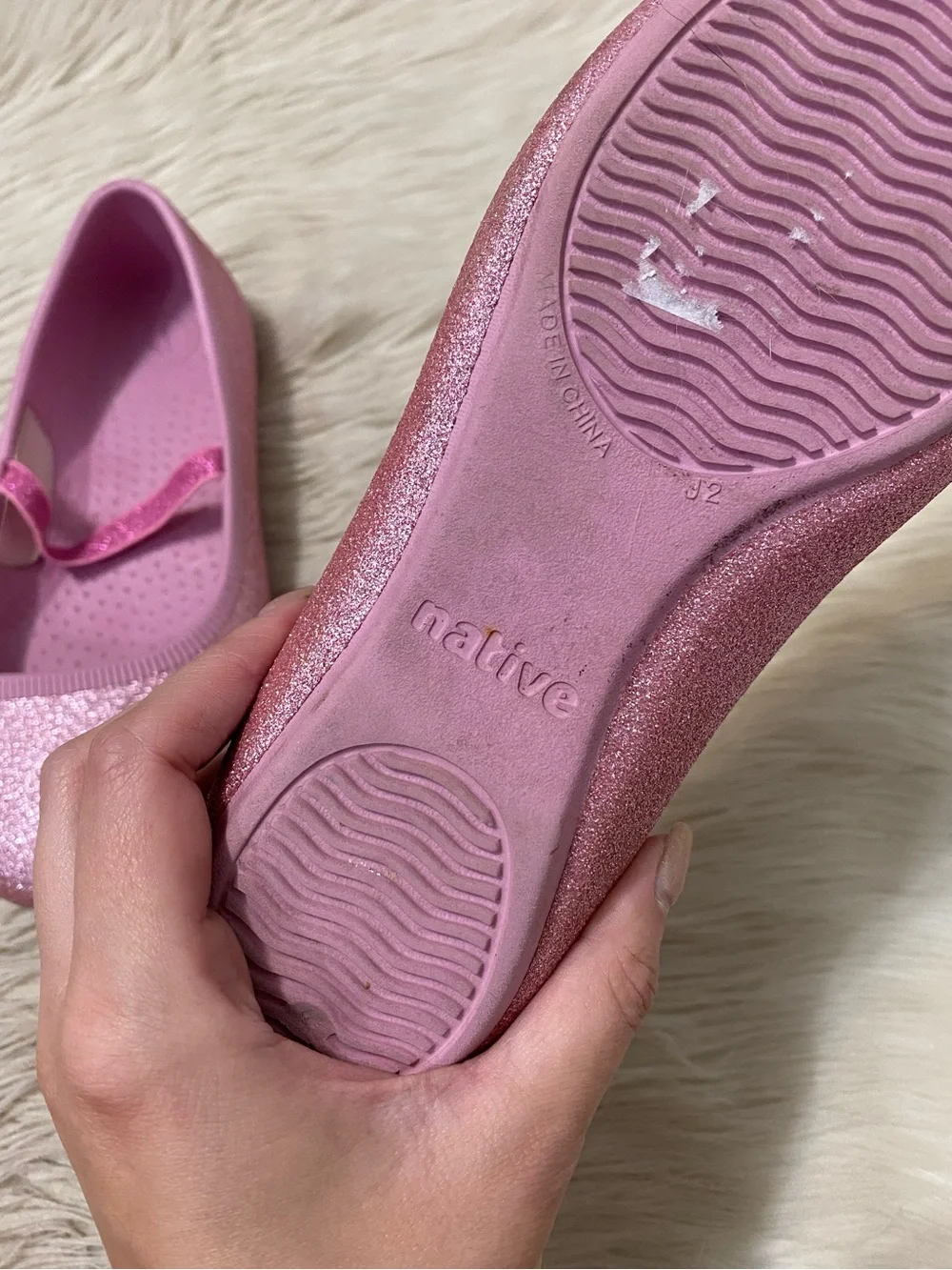 Native Margot Bling Pink Glitter Ballet Flats Slip On Sparkle Princess Girls J2